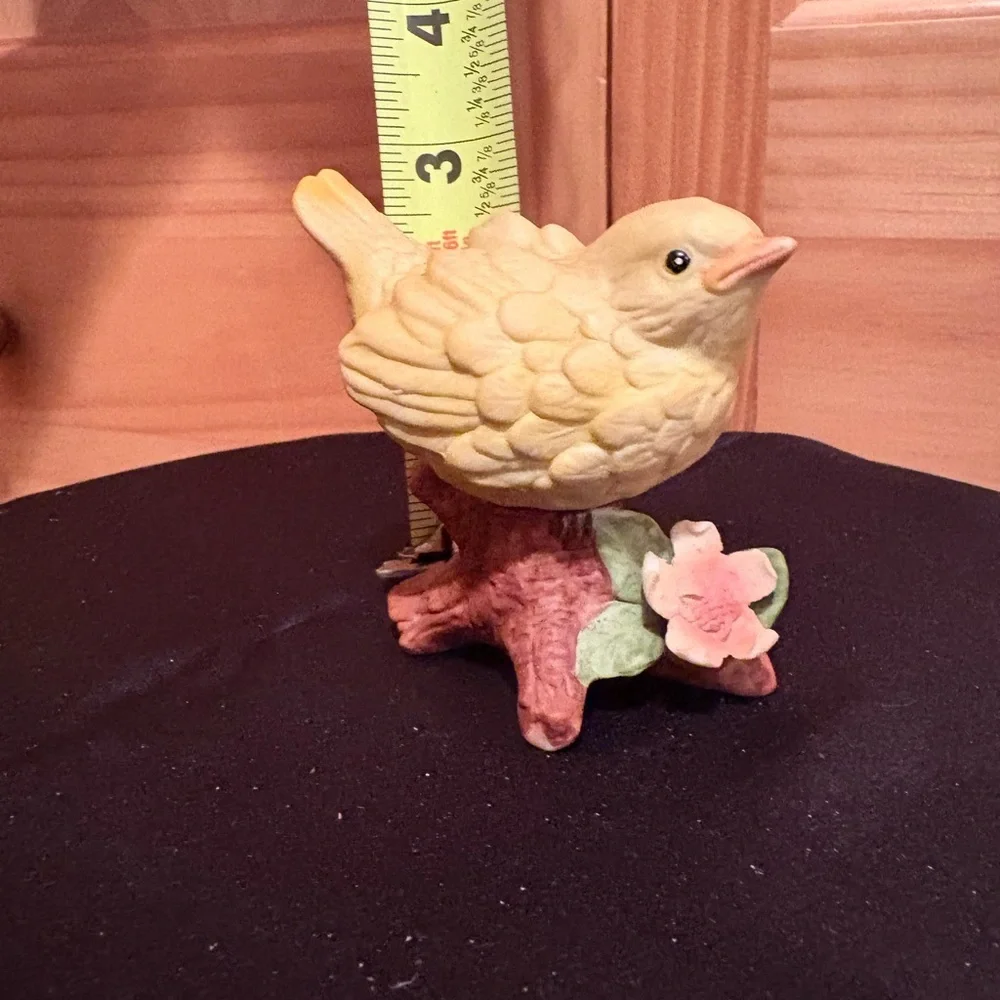 Homco Ceramic Canary Bird Figurine #8885 Yellow Ceramic Flowers on Branch